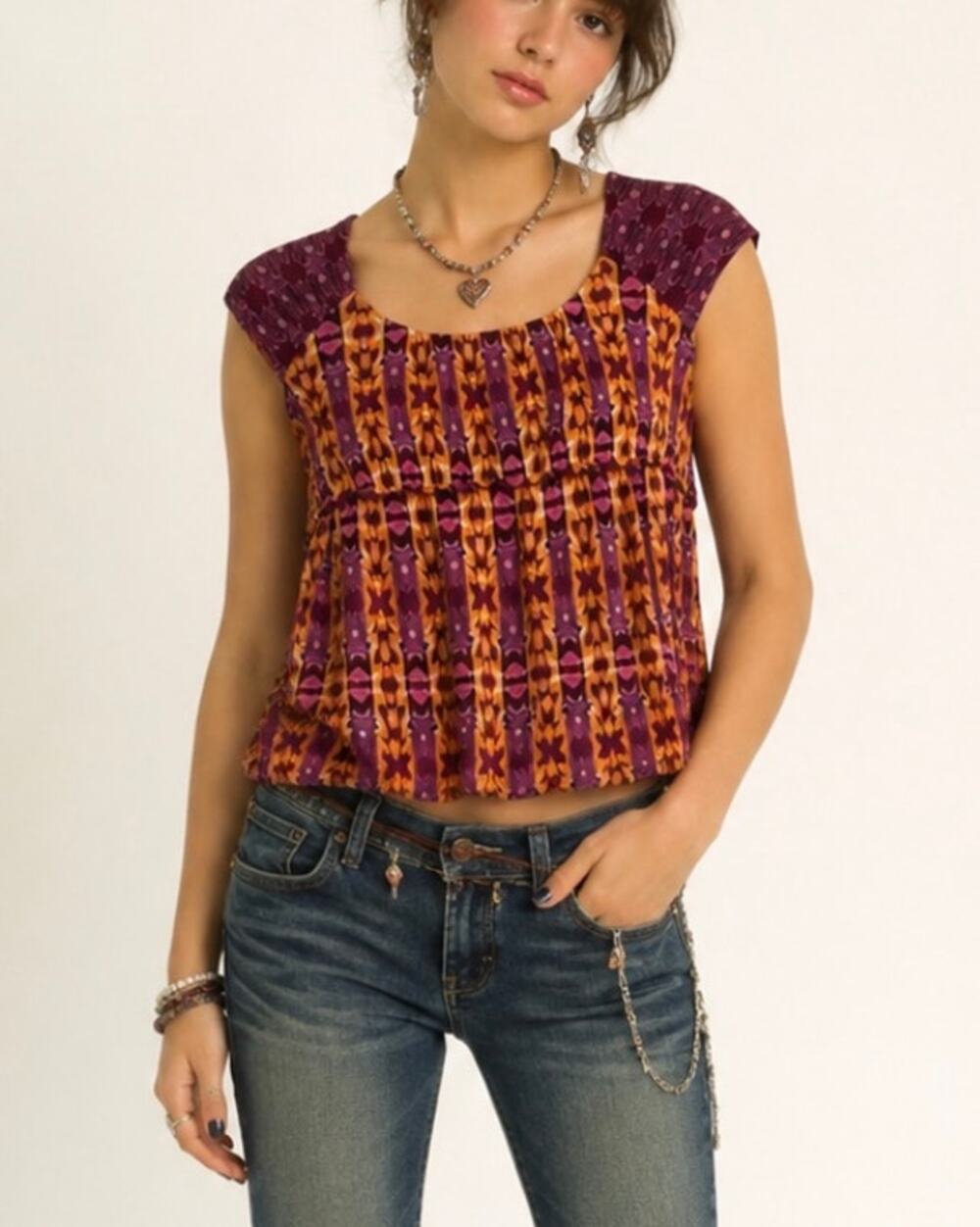 Vintage Axcess Liz Claiborne Colorful Y2K Boho Babydoll artsy retro Tank Top L